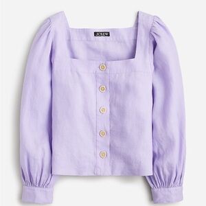 J Crew Squareneck button up top in linen, size medium, lavender